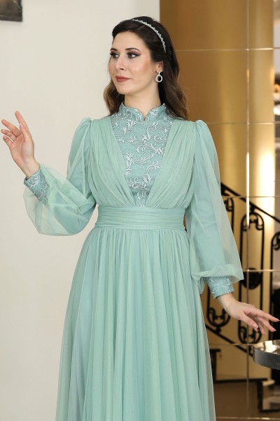 Seyran Tesettür Abiye - Mint - Fuval Moda